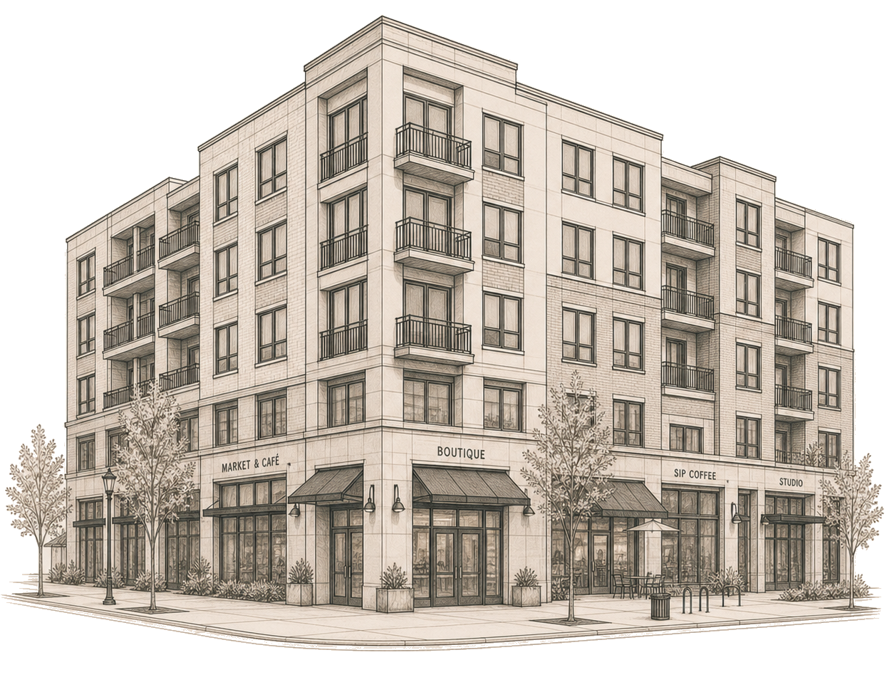 Mixed-use apartment building